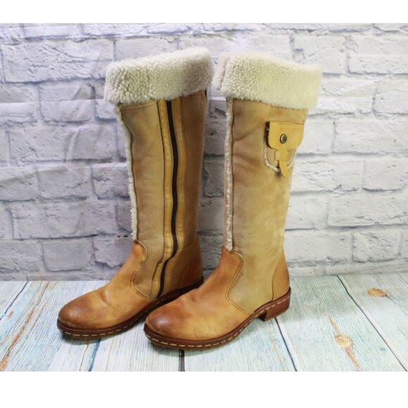 Area Forte Tan Leather Fleece Lined Side Zip Knee High Boots EU 38 US 7 - Picture 2 of 9